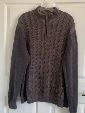 Tagio Men's XL Brown Half-Zip Cable‎ Knit Sweater 100%Cotton